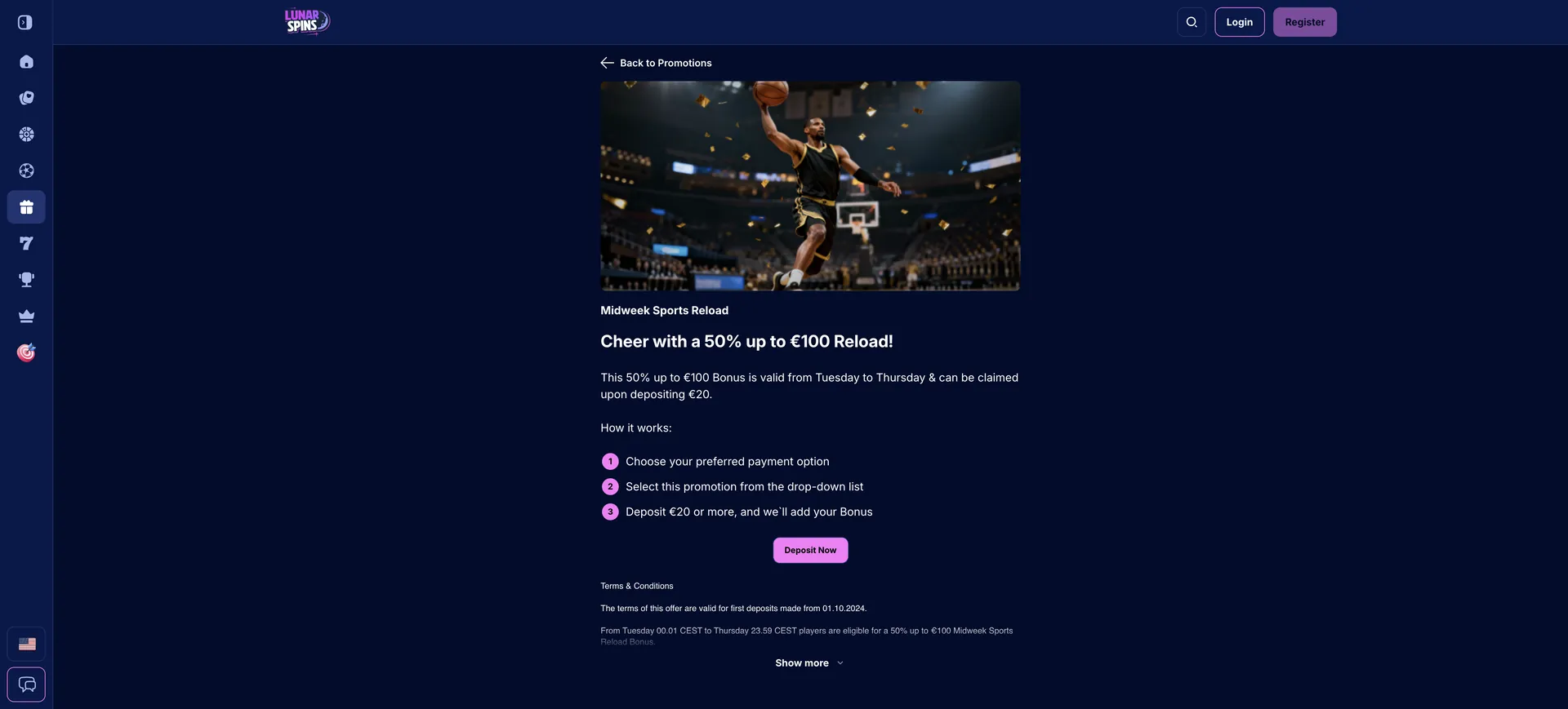Lunarspins Sportweddenschappen: Midweek Reload Sports Bonus