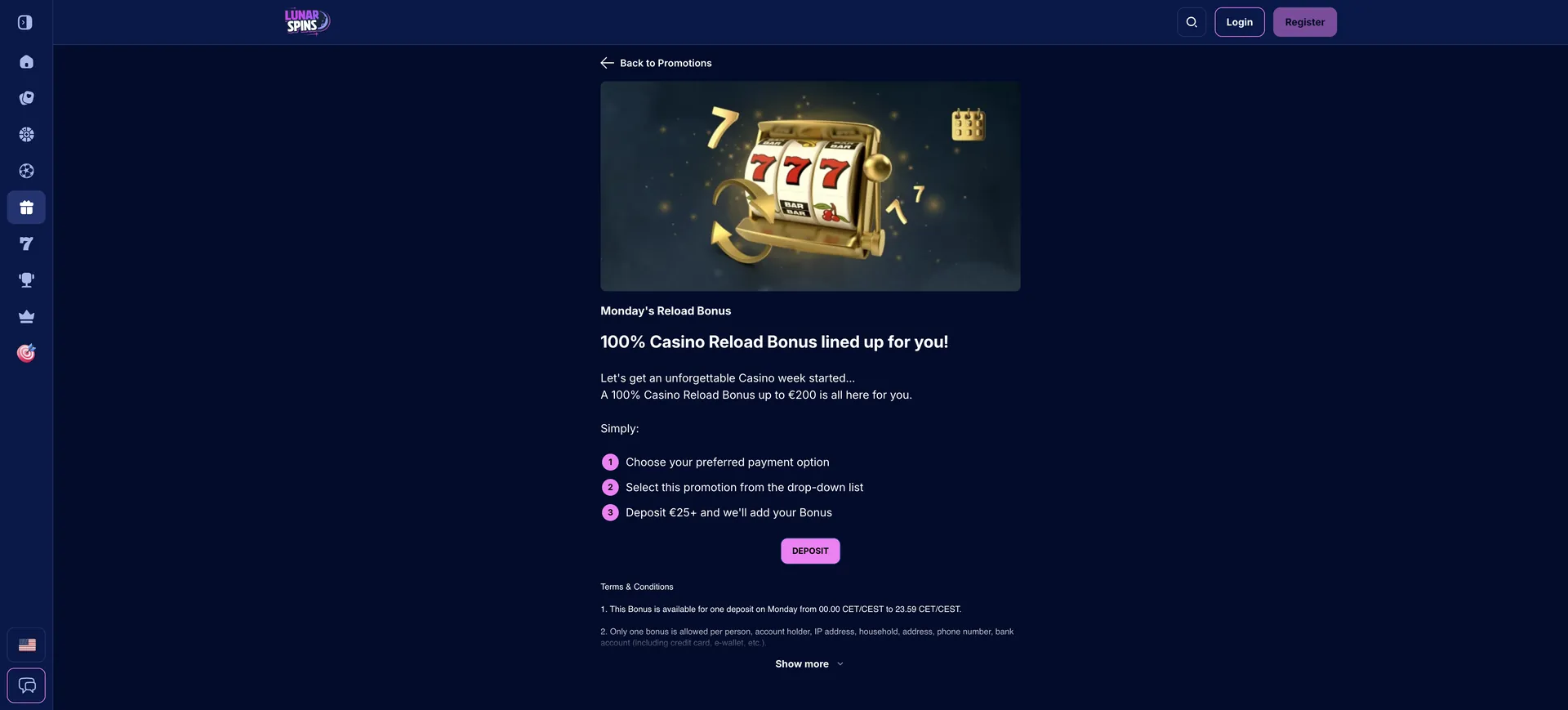 Lunarspins Casino Bonus Zonder Storting: Monday Reload Bonus