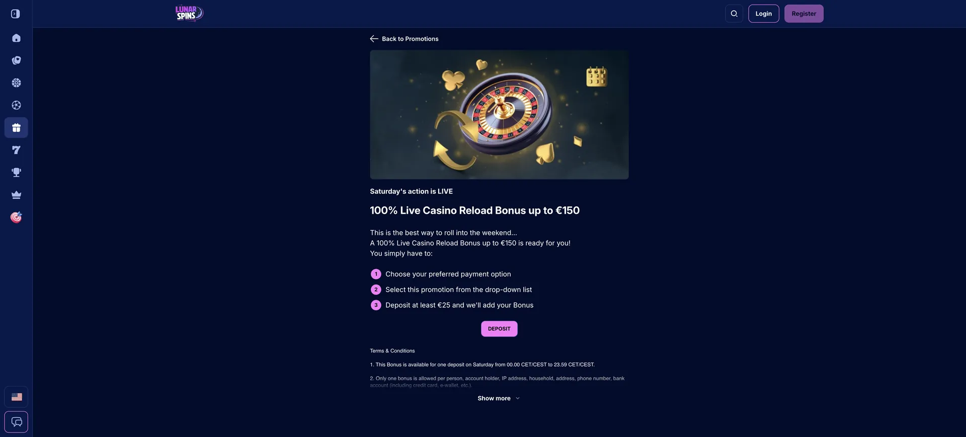 Saturday Action Live Lunarspins Live Casino: Saturday Action Live