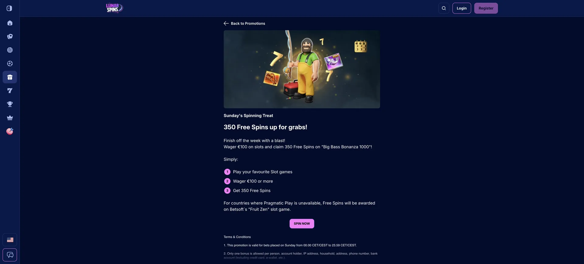 Lunarspins Casino Login: Sunday Spinning Treat