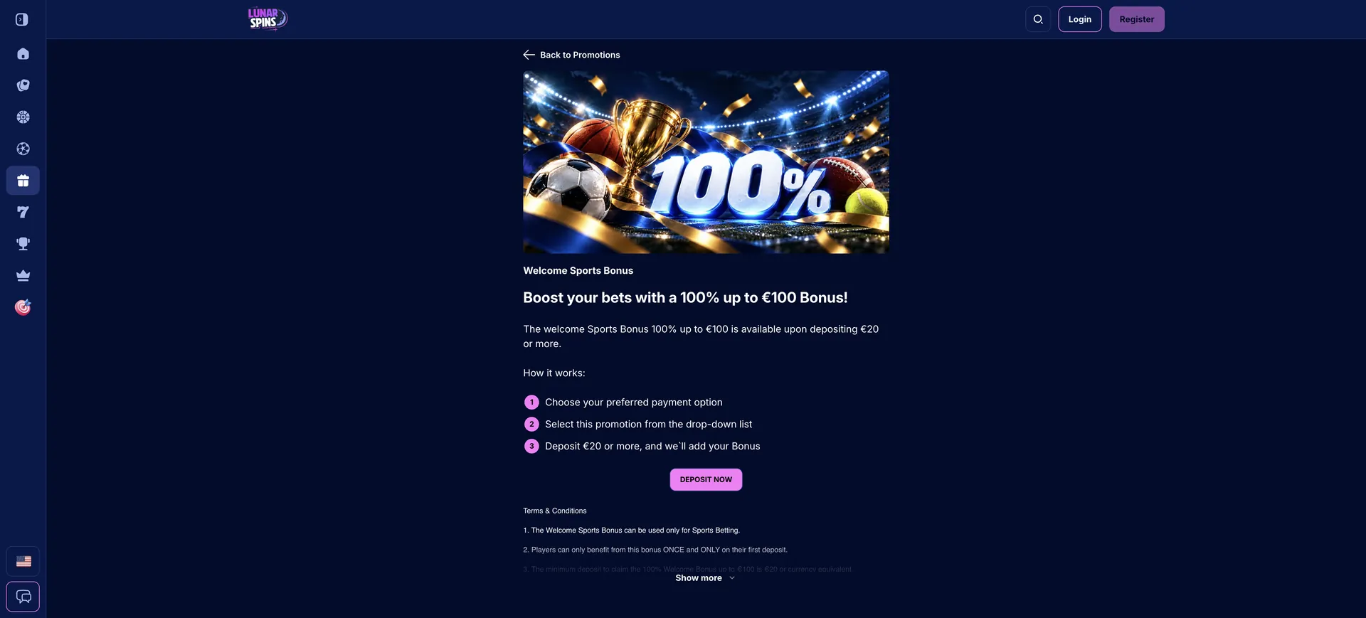Lunarspins Sportweddenschappen: Welcome Sports Bonus